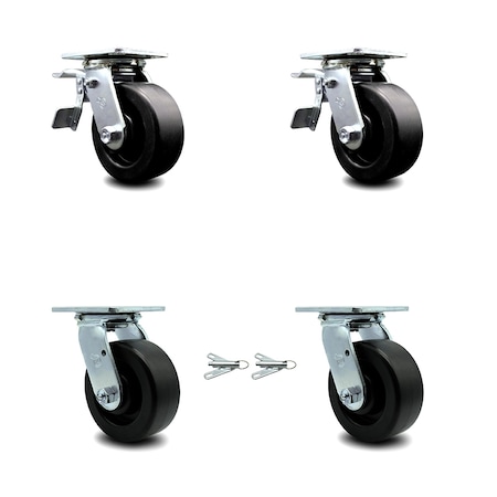 Service Caster 5 Inch Polyolefin Caster Set with Roller Bearings 2 Brakes 2 Swivel Locks SCC SCC-TTL30S520-POR-2-BSL-2